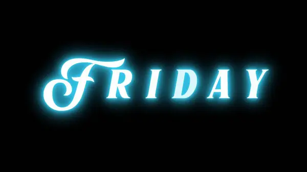 星期五 黑人背景上的尼昂文字签名 蓝色霓虹灯题词 一个星期的一天 商业广告背景 3D动画 — 图库照片
