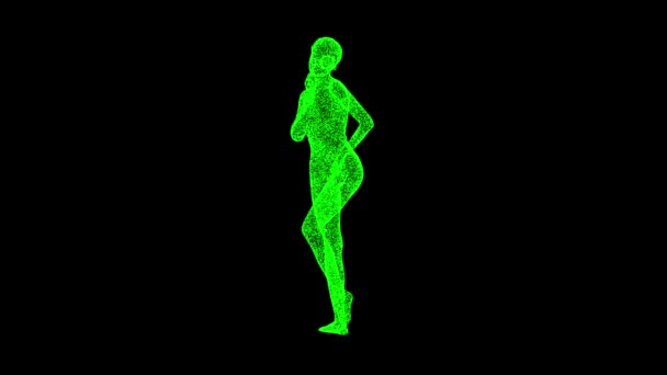 サルサを踊る3D女性が黒いBgで回転します ダンスコンセプト 健康的なライフスタイル ビジネス広告の背景 タイトル テキスト プレゼンテーション 3Dアニメーション Fps — ストック動画