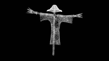 Siyah bg üzerinde üç boyutlu korkuluk. Cadılar Bayramı konsepti. Fevkalade bir fantezi. Korku, gerilim. Cadılar Bayramı ve Şükran Günü için dekorasyon. Başlık, metin, sunum için. 3d canlandırma 