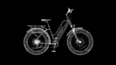 Siyah bg üzerinde 3 boyutlu bir bisiklet. Kişisel ekolojik ulaşımı paylaşmak ya da kiralamak. Ekoloji nakliye aracı. Şehir Tarzı Yeşil Enerji Şehir Taşımacılığı. Başlık olarak, sunum. 3d canlandırma 