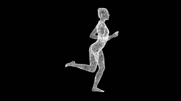 3D Running woman in swimsuit on black bg. Summer vacation on the beach. Fitness and health. Healthy lifestyle. 3D animation
