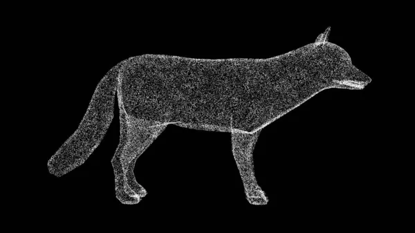 3D狐狸在黑色的Bg 野生动物的概念 环境保护 用闪光的粒子制成的物体 3D动画 — 图库照片