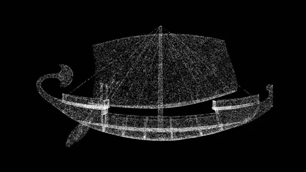 3D古老的船厨房在黑色的Bg 历史科学概念 发光的粒子 3D动画 — 图库照片