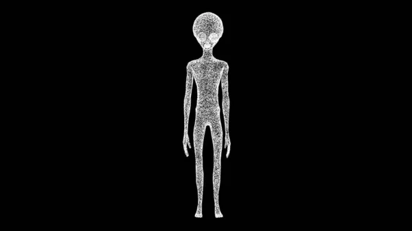 ブラックBgの3Dグリーンマン エイリアン 地球外生命体 Ufoコンセプト タイトル テキスト プレゼンテーション 光る粒子でできている物体 3Dアニメーション — ストック写真