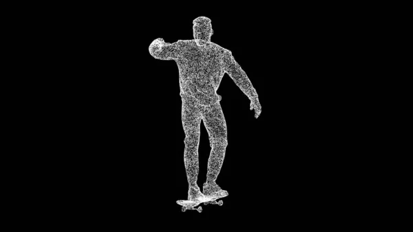 3D男孩在滑板上的黑色Bg 体育竞赛 体育设备的广告和销售 动画滑板滑板手 健康与健康 健康的生活方式3D动画 — 图库照片