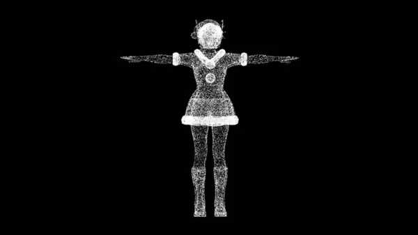 黒いBgの3Dサンタガール セクシーなサンタクロースのスーツに魅力的な少女 メリークリスマスと幸せな新年コンセプト タイトル テキスト プレゼンテーション 光る粒子 3Dアニメーション — ストック写真