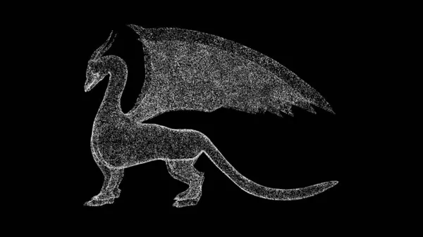 3D童话龙黑色背景 传统东方龙 一个不可思议的幻想概念 发光的粒子 3D动画 — 图库照片