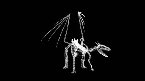 3D Dragon skeleton on black bg. Halloween concept. Fabulous fantasy concept. Horror, thriller. Decoration for Halloween and Thanksgiving. For title, text, presentation. 3d animation