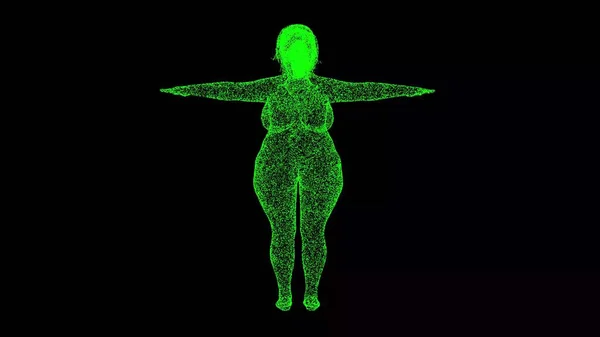 3D Fat woman on black bg. Unhealthy lifestyle, diet. Body Fat Overweight. Healthcare and good body shape concept. Health Problems, Fat. For title, text, presentation. 3d animation