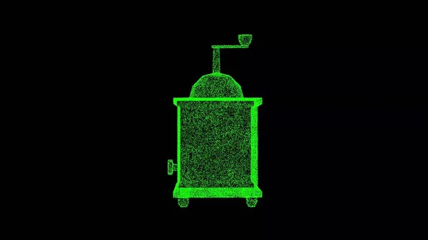 3D Vintage coffee grinder on black bg. Old manual coffee grinder. For title, text, presentation. 3d animation