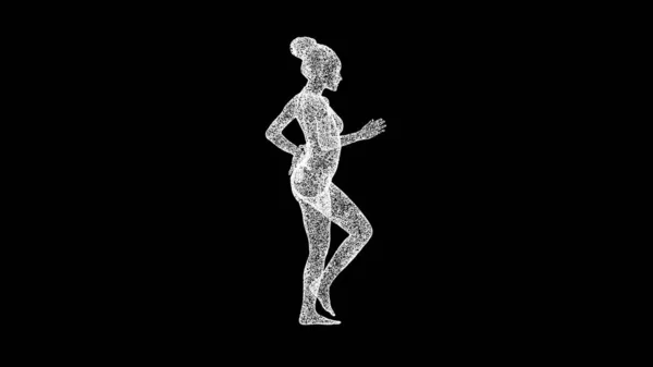 3D Running Woman on black bg. Sports Fitness concept. Healthy lifestyle. Business advertising backdrop. For title, text, presentation. 3d animation