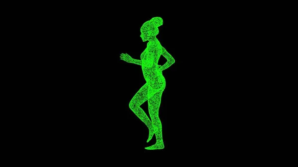 3D Running Woman on black bg. Sports Fitness concept. Healthy lifestyle. Business advertising backdrop. For title, text, presentation. 3d animation