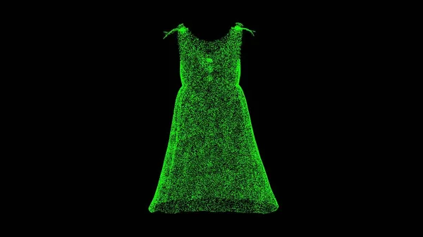 3D women\'s nightgown on black background. Satin female nightie. Business advertising backdrop. For title, text, presentation. Object dissolved flickering particles. 3d animation
