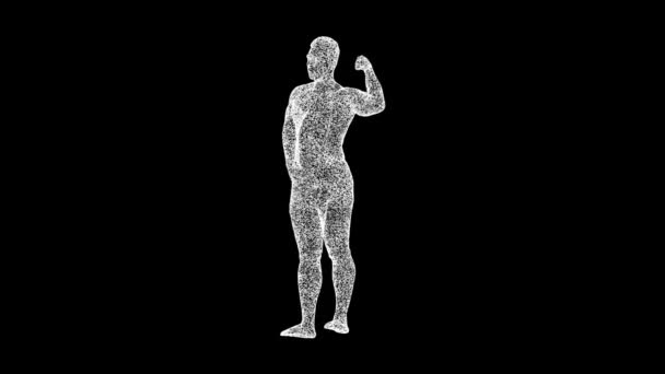 3D健美师演示了二头肌在黑色背景下旋转 体育与竞赛概念 力量训练 商业广告背景 3D动画60 Fps — 图库视频影像