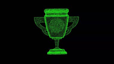 Siyah arka planda 3 boyutlu kupa. Spor ve Rekabet konsepti. Zafer kupası. İş için reklam arkaplanı. Başlık, metin, sunum için. 3d canlandırma
