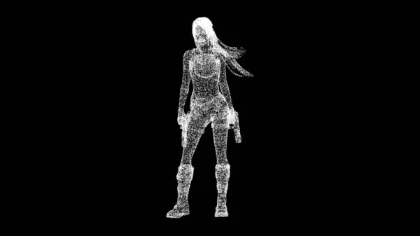 黒い背景にピストルを持つ3D女性 戦士の女性コンセプト ヒットマン ウーマン ビジネス広告の背景 タイトル テキスト プレゼンテーション 3Dアニメーション — ストック写真