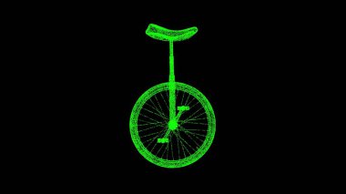 3D Unicycle on black background. Entertaining circus concept. Sports equipment and fitness. Business advertising backdrop. For title, text, presentation. 3d animation clipart