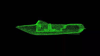 Siyah arka planda 3D motorlu tekne. Su taşıma konsepti. Eğlence ve su eğlencesi. İş için reklam arkaplanı. Başlık, metin, sunum için. 3d canlandırma