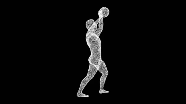 黒い背景でバスケットボールをする3D男 スポーツとコンクールのコンセプト アクティブライフスタイル バレーボール ビジネス広告の背景 タイトル テキスト プレゼンテーション 3Dアニメーション — ストック写真
