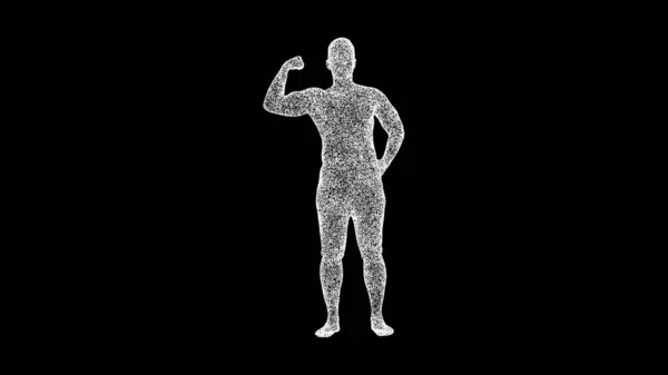 ボディービルダーは黒い背景に二重を示しています スポーツとコンクールのコンセプト 強度トレーニング ビジネス広告の背景 タイトル テキスト プレゼンテーション 3Dアニメーション — ストック写真