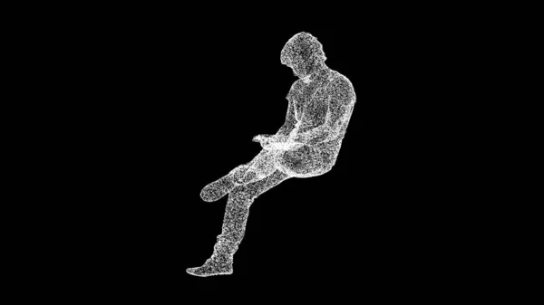 3D座位的男人手机黑色背景 现代技术概念 学习与社交媒体 商业广告背景 3D动画 — 图库照片