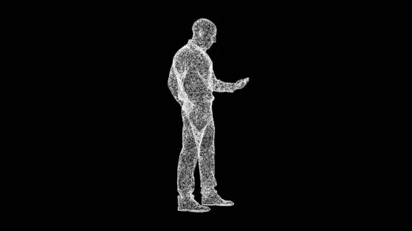 Man Met Mobiele Telefoon Zwarte Achtergrond Modern Technologie Concept Leren — Stockfoto