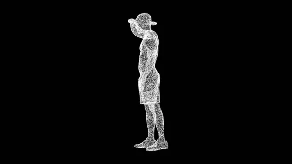 黒い背景を見回すために額の上に手を使用する3D男性 コンセプトをリラックス 夏の海の休日 ビジネス広告の背景 タイトル テキスト プレゼンテーション 3Dアニメーション — ストック写真