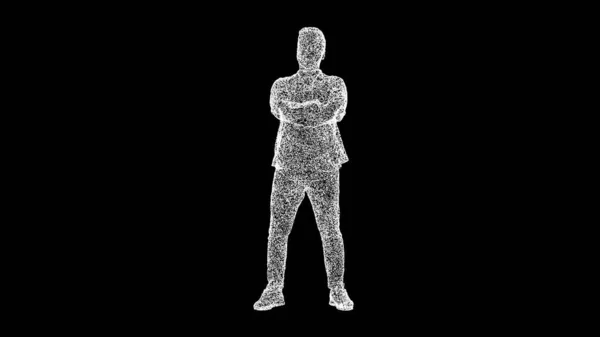 黒い背景に折られた腕を持つ3Dビジネスマン オフィスと仕事のコンセプト 人事管理 ビジネス広告の背景 タイトル テキスト プレゼンテーション 3Dアニメーション — ストック写真