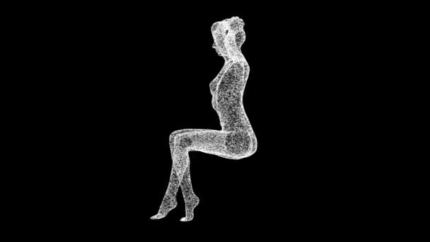 3D性感辣妹在黑色背景下旋转 性和激情的概念 迷人的女人坐着商业广告背景 3D动画60 Fps — 图库视频影像