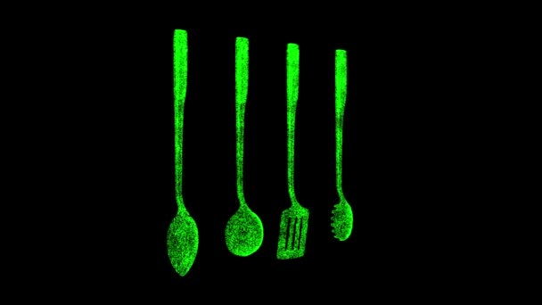 Set Different Cutlery Rotates Black Background Kitchen Restaurant Concept Utensils — Stock Video