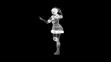 3D Mutlu Noel Baba kızı siyah arka planda dönüyor. Noel ve Mutlu Yıllar konsepti. Dans eden Noel Baba kızı. İş için reklam arkaplanı. Başlık, metin, sunum için. 3D animasyon 60 FPS