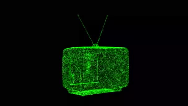 3D复古电视在黑色背景下旋转 历史概念 过时的设备 Grunge技巧 商业广告背景 3D动画60 Fps — 图库视频影像