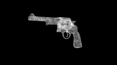 3D Revolver siyah arkaplanda döner. Retro silah konsepti. Vahşi Batı 'nın silahları. İş için reklam arkaplanı. Başlık, metin, sunum için. 3D animasyon 60 FPS