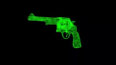 3D Revolver siyah arkaplanda döner. Retro silah konsepti. Vahşi Batı 'nın silahları. İş için reklam arkaplanı. Başlık, metin, sunum için. 3D animasyon 60 FPS