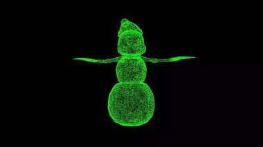 Üç boyutlu Noel Kardan Adam siyah arka planda döner. Noel ve Mutlu Yıllar konsepti. Noel Baba şapkalı kardan adam. İş için reklam arkaplanı. Başlık, metin, sunum için. 3d canlandırma 