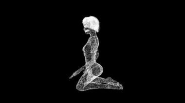 3D poster kızı siyah arka planda dönüyor. Cinsellik ve tutku kavramı. Seksi poz veren kadın. İş için reklam arkaplanı. Başlık, metin, sunum için. 3D animasyon 60 FPS