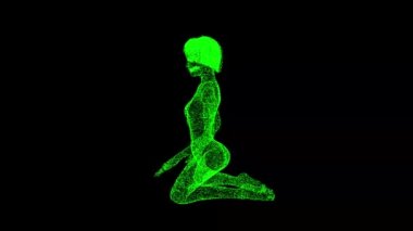 3D poster kızı siyah arka planda dönüyor. Cinsellik ve tutku kavramı. Seksi poz veren kadın. İş için reklam arkaplanı. Başlık, metin, sunum için. 3D animasyon 60 FPS