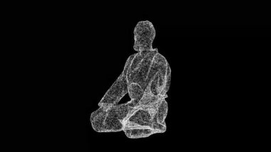 3 boyutlu Sensei siyah arka planda döner. Savaşçı ve Onur kavramı. Doğulu savaşçı. İş için reklam arkaplanı. Başlık, metin, sunum için. 3D animasyon 60 FPS