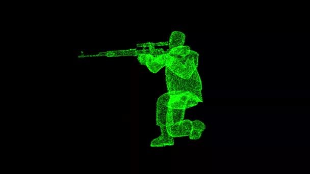 3D狙击手在黑色背景下旋转 军事概念 特种部队士兵 商业广告背景 3D动画60 Fps — 图库视频影像