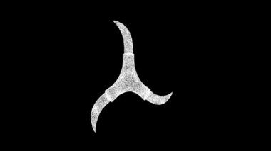 3D Shuriken siyah arkaplanda döner. Silah fırlatma konsepti. Geleneksel Japon silahları. İş için reklam arkaplanı. Başlık, metin, sunum için. 3D animasyon 60 FPS