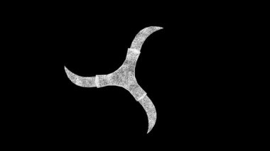 3D Shuriken siyah arkaplanda döner. Silah fırlatma konsepti. Geleneksel Japon silahları. İş için reklam arkaplanı. Başlık, metin, sunum için. 3D animasyon 60 FPS