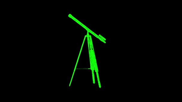 Teleskop Dreht Sich Auf Schwarzem Hintergrund Wissenschaftlicher Kognitiver Ansatz Erforschung — Stockvideo