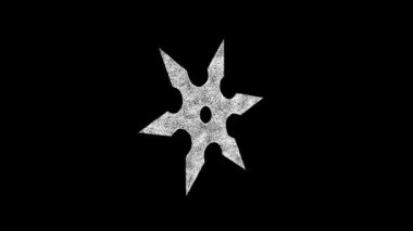 Üç boyutlu ninja yıldızı shuriken siyah arkaplan üzerinde döner. Silah fırlatma konsepti. Ninja silahı. İş için reklam arkaplanı. Başlık, metin, sunum için. 3D animasyon 60 FPS
