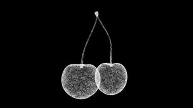 3 boyutlu kirazlar siyah arkaplanda döner. Meyve ve sebze konsepti. Organik meyveler. İş için reklam arkaplanı. Başlık, metin, sunum için. 3D animasyon 60 FPS