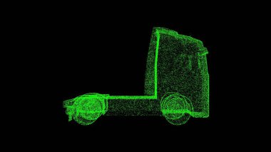 Siyah arka planda 3 boyutlu kamyon. Ulaşım konsepti. Kargo taşıyorum. İş için reklam arkaplanı. Başlık, metin, sunum için. 3d canlandırma