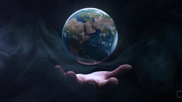 Earth One Hand Rotating Animation Smoke — Vídeo de Stock