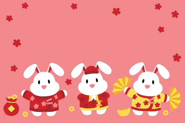 Tarjeta Dibujos Animados Conejo Año Nuevo Chino — Archivo Imágenes Vectoriales