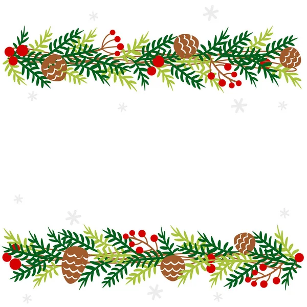 Weihnachtsbordüre Mit Tannenblättern Und Tannenzapfen — Stockvektor