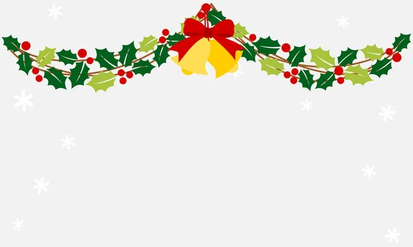 Χριστουγεννιάτικη Γιρλάντα Φύλλα Και Καμπάνες Χειμερινό Φόντο — Διανυσματικό Αρχείο