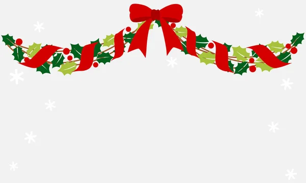 Χριστουγεννιάτικη Γιρλάντα Φύλλα Και Κορδέλα Χειμερινό Φόντο — Διανυσματικό Αρχείο